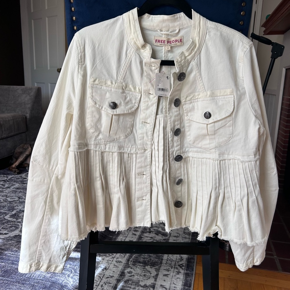 Stylish Free People Cropped Jean Jacket with Peplum Hem